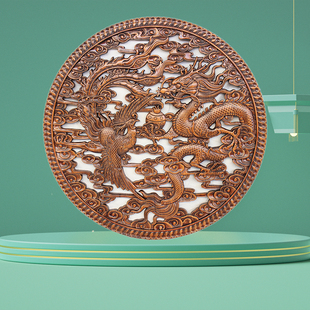 东阳实木雕刻挂件圆形装 工艺品镂空 饰画客厅壁挂福字花格木头中式