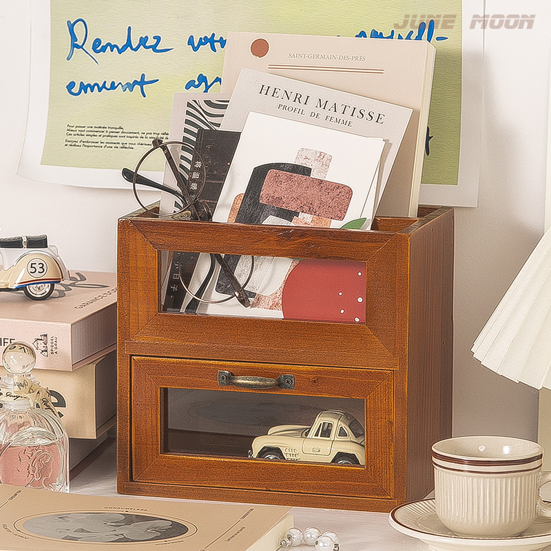 化妆刷桶桌面遥控器收纳盒书桌zakka胶带手账彩铅笔筒复古木质柜