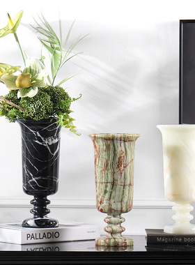 天然大理石花瓶摆件客厅插花饰品