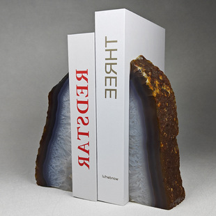 现代简约天然木化石玛瑙书档书架书房摆件酒店会所样板间装 饰品