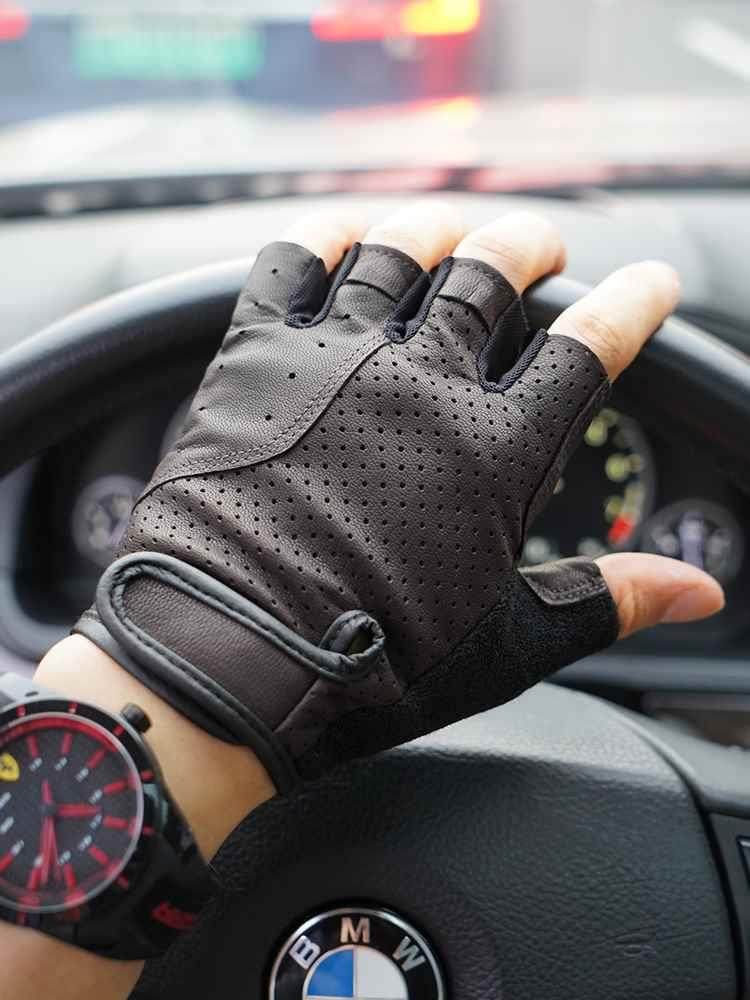 罗欧蒂斯男士运动机车手套户外骑行皮手套摩车手套半套指皮托手男