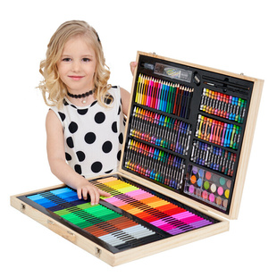 儿童画笔水彩笔蜡笔礼盒251件木盒绘画套装 多色多功能画画礼盒