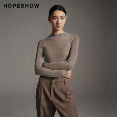 红袖商场同款HOPESHOW2025冬新款女装纯羊毛无缝一体半高领针织衫