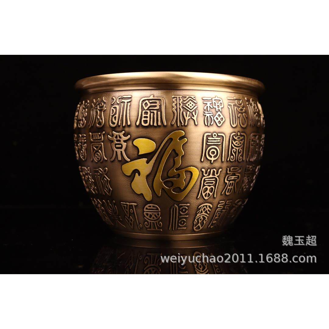 铜缸摆件 铜缸百福祝寿摆件 铜水缸摆件富贵吉祥缸铜聚宝盆缸摆件
