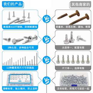 455Pcs410不锈钢美制沉头盘头六角头自攻自钻 钻尾螺丝跨境