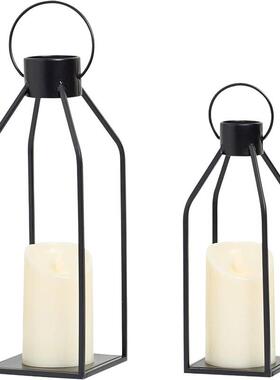 跨境客厅装饰灯笼黑色金属灯笼前廊室内装饰带LED蜡烛灯笼装饰