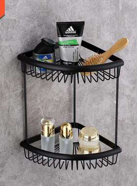 专业厂家生产全铜黑色置物架浴室全铜篮双层复古转角架562-OB