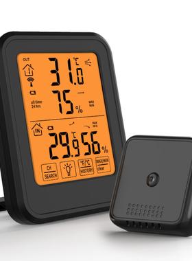 无线室内外背光温湿度计 触摸电子温度表 橙色夜光温度仪 带磁铁