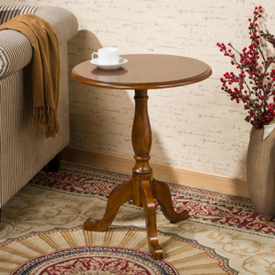 沙发边桌欧式 实木小圆桌美式 简约圆茶几小茶几边几角几咖啡电话桌