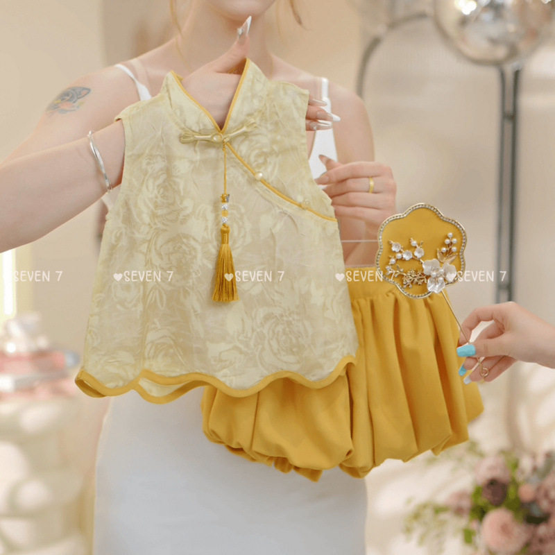 女童2025夏季新款中国风设计感提花盘扣汉服马甲花苞短裤两件套潮,户外/登山/野营/旅行用品,作训外套/套装/野战套装,淘宝优惠券,粉丝福利购,淘宝优惠卷