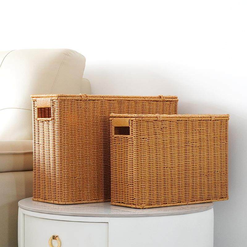 窄高型带盖收纳箱家用缝隙杂志筐仿藤编收纳盒墙角沙发边角储物盒,收纳整理,收纳箱,淘宝优惠券,粉丝福利购,淘宝优惠卷