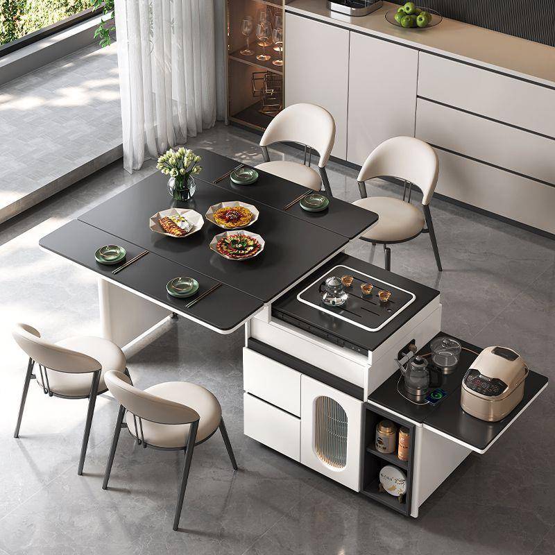 轻奢岩板餐桌椅组合小户型可移动伸缩折叠饭桌岛台餐茶桌一体边柜