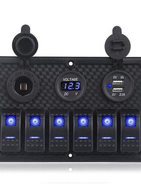 汽车6位船型开关面板ON-OFF5P双usb带面板车充电器防水电压数显表