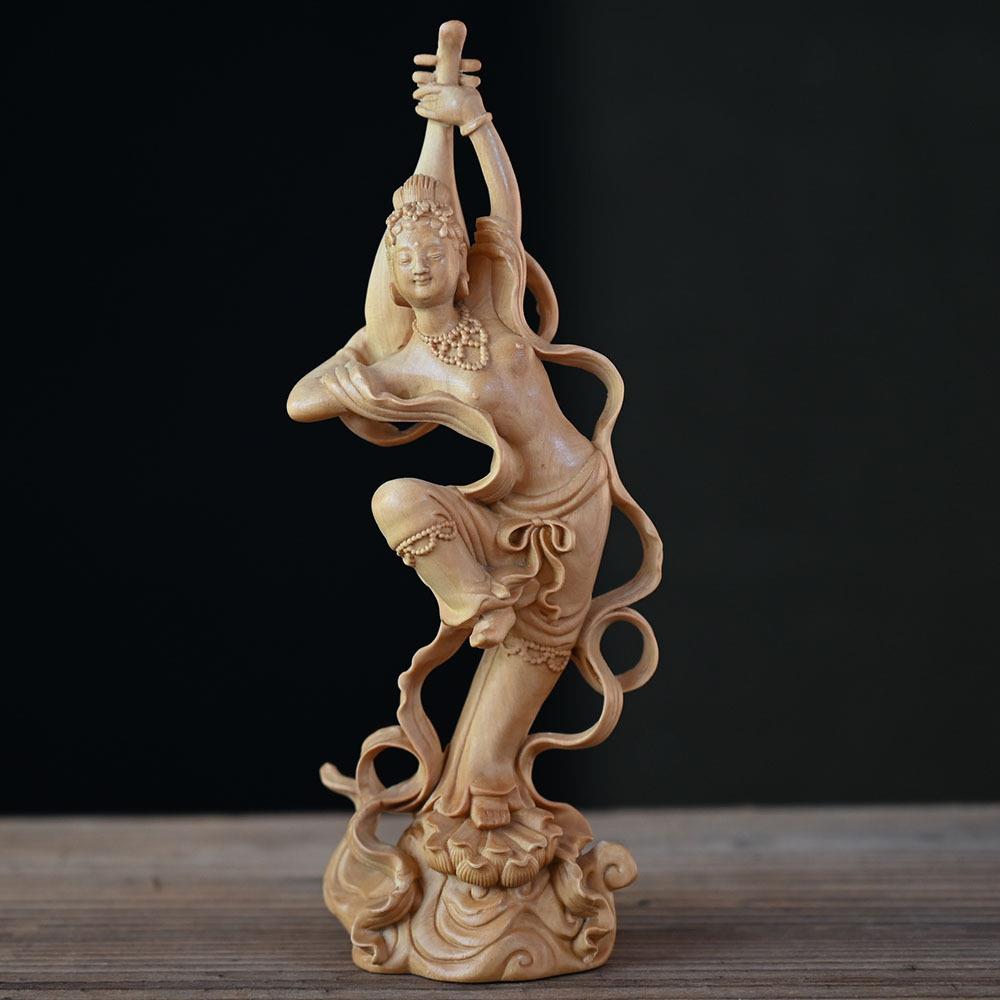 黄杨木敦煌飞天仕女木雕摆件木质工艺品古典美女家居办公摆饰