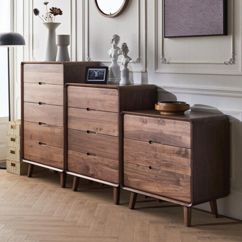 餐厅核桃木五斗柜北美黑胡桃木客厅边柜卧室储物抽屉收纳柜实木