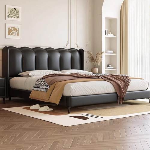 法式极简生态皮艺床轻奢双人婚床1.8米1.5米主卧高端大气简约齐边