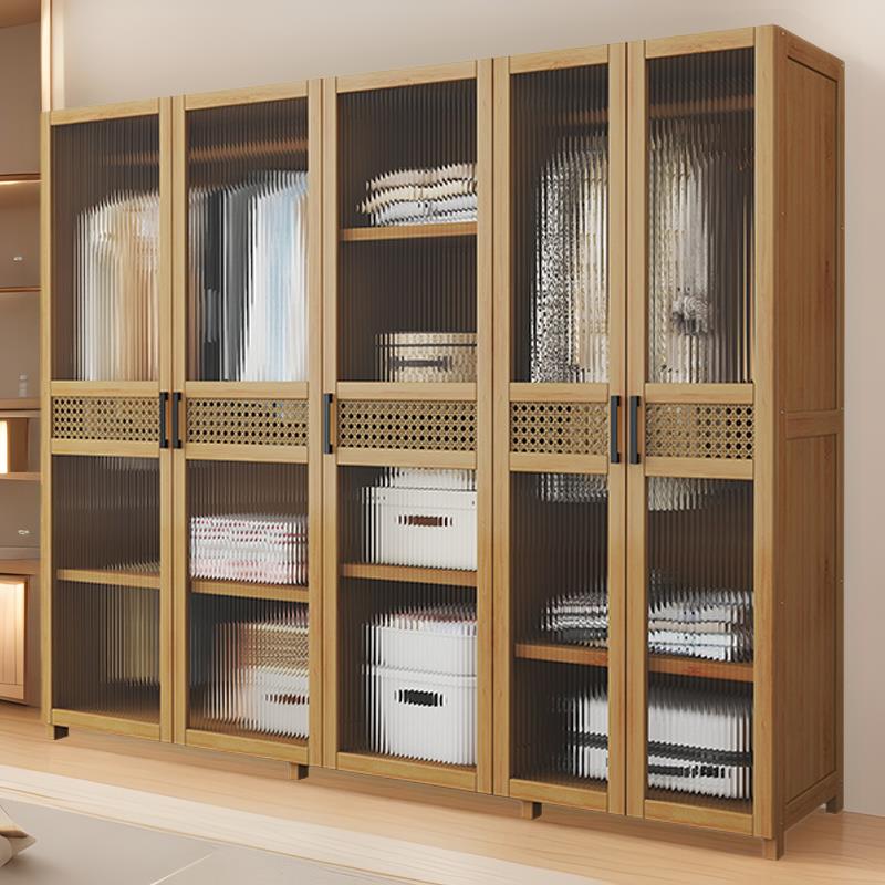 卧室简易衣柜经济型收纳免安装出租房防尘衣柜玻璃门衣橱组合柜