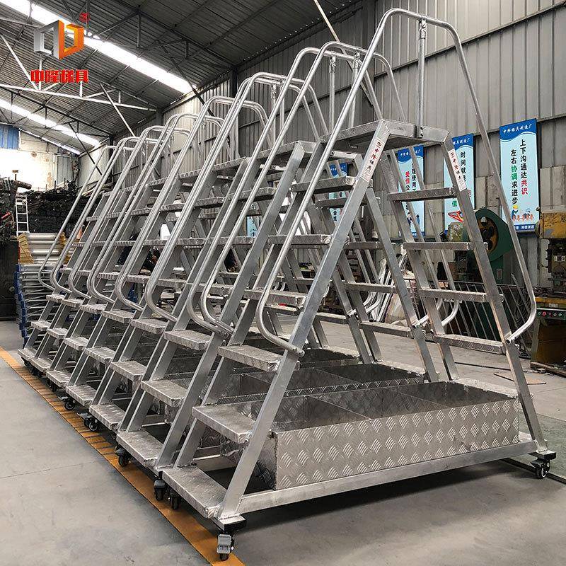 大连中隆牌铝合金双侧带工具箱移动登高平台双面攀爬超市理货梯子
