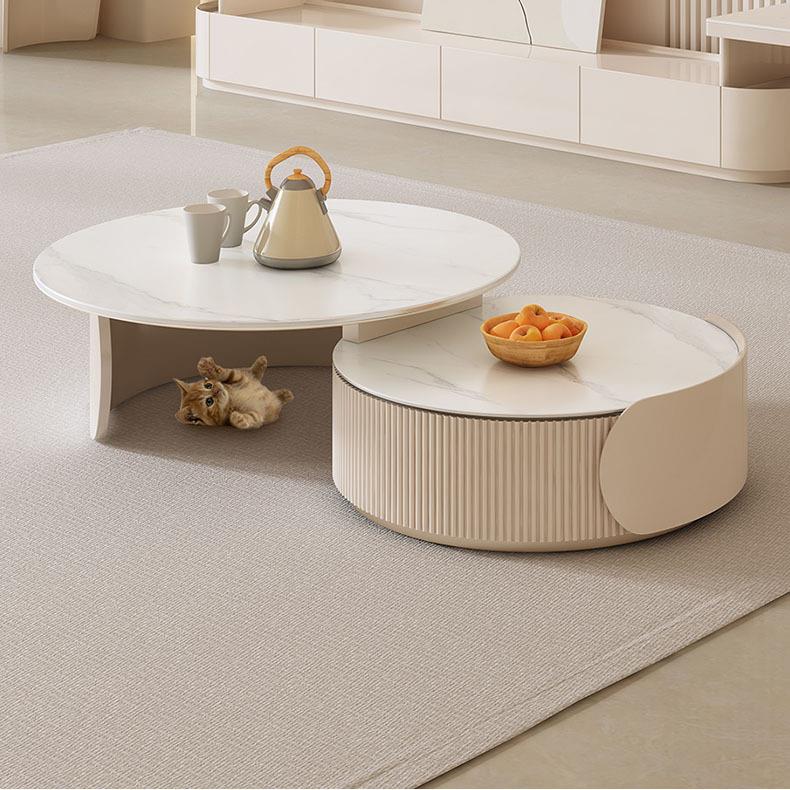 岩板大小圆组合茶几奶油风客厅家用轻奢现代简约小户型可伸缩茶桌