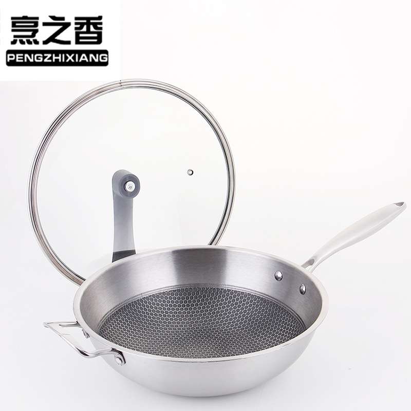 厨房用品三层蜂窝炒锅 无油油炒锅 韩式不锈钢炒菜锅