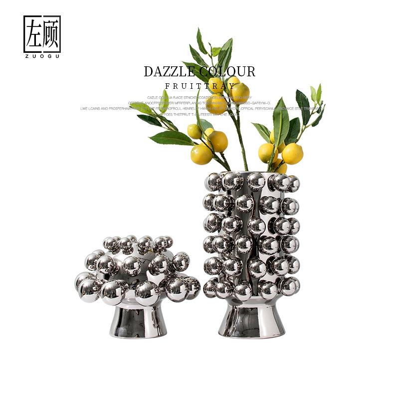 左顾北欧艺术几何花瓶陶瓷创意样板房玄关家居角几装饰品插花摆件