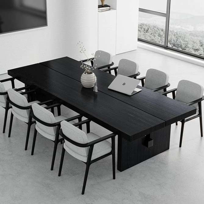 严选实木长桌简约会议桌原木大板桌设计师黑色阅览室书桌长条桌子