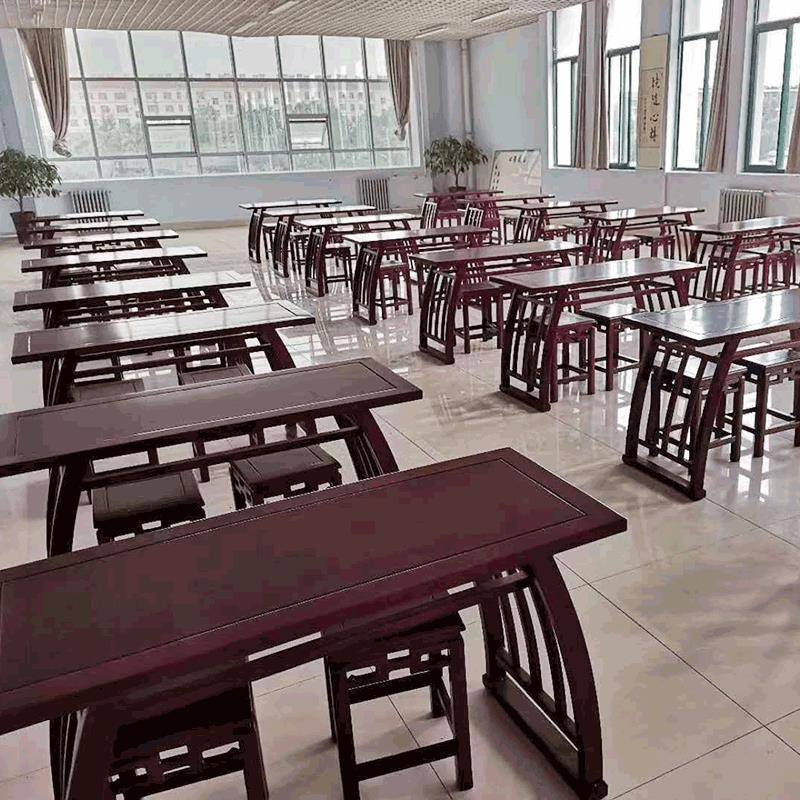 新中式实木书法桌中小学书法培训辅导国学榫卯结构双人书法课桌