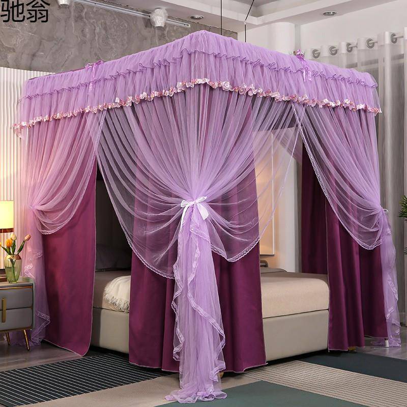 Q3Y2023双层纯色床帘蚊帐支架全套新款公主风床幔家用落地遮光帘