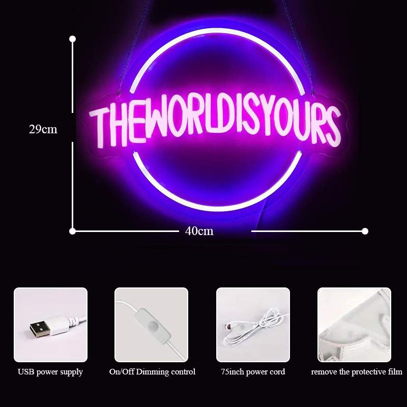 The World Is Yours霓虹灯标志家庭墙壁装饰灯造型灯可调光霓虹灯
