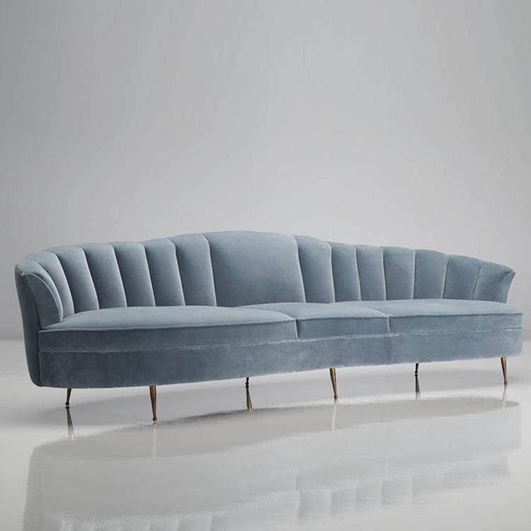 北欧后现代极简弧型设计师创意异型轻奢客厅蓝色三人简欧布艺沙发