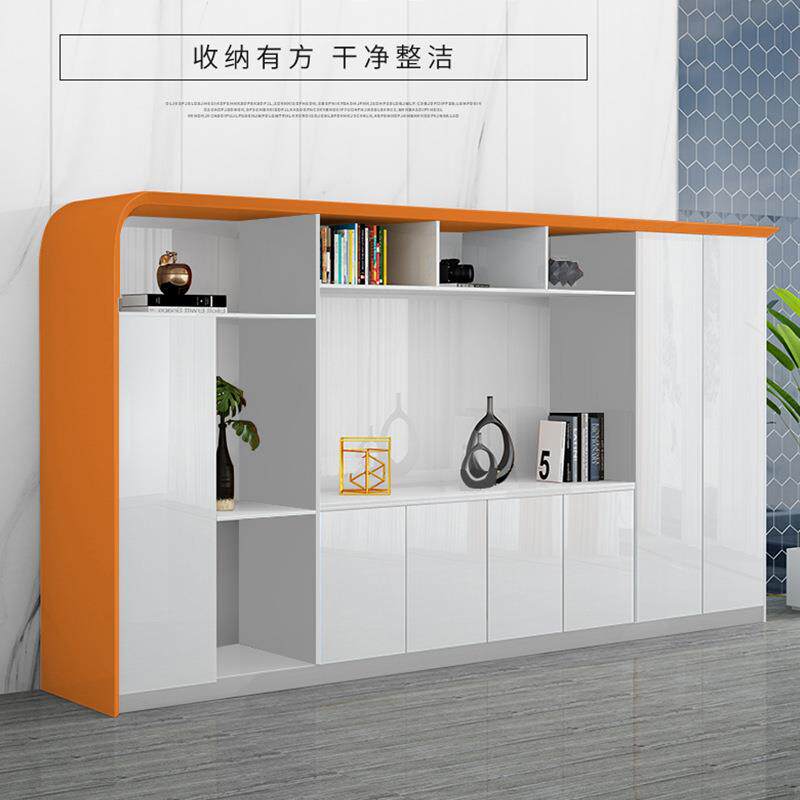 烤漆书柜文件柜简约现代老板办公室办公桌背景柜轻奢白色资料柜子