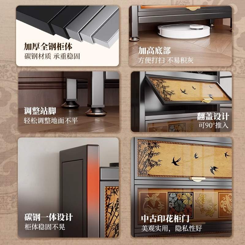 钢制书架中古风带门防尘家用书柜一体靠墙储物柜置物架儿童收纳柜
