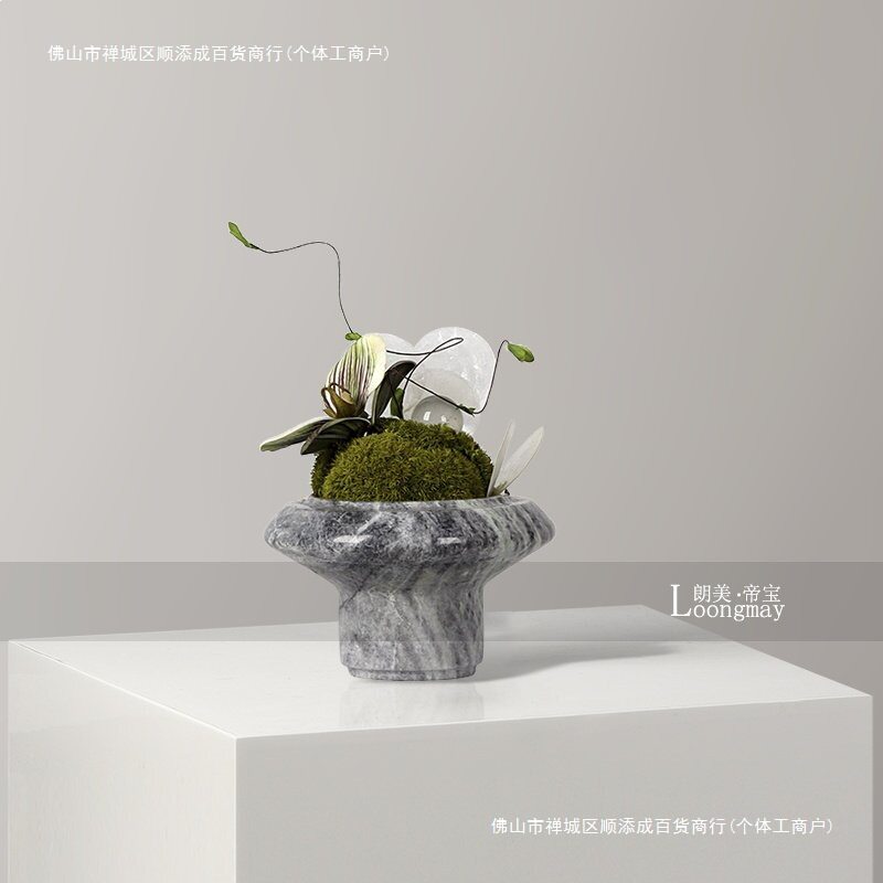 售楼处洽谈桌新中式摆件卫生间小桌花艺茶几艺术花器大理石花瓶花