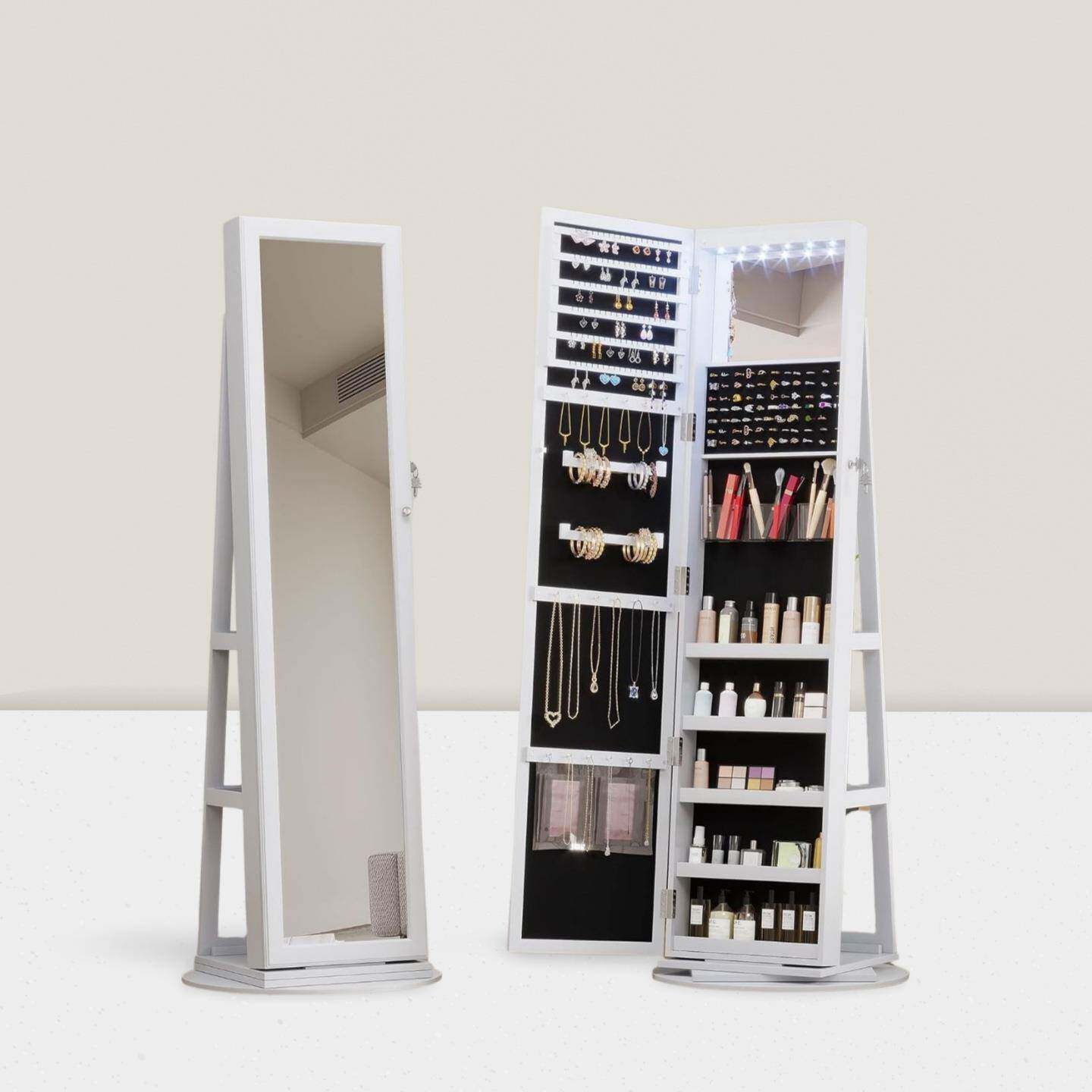 实木旋转落地全身智能镜珠宝首饰收纳柜卧室穿试衣化妆镜子带置物