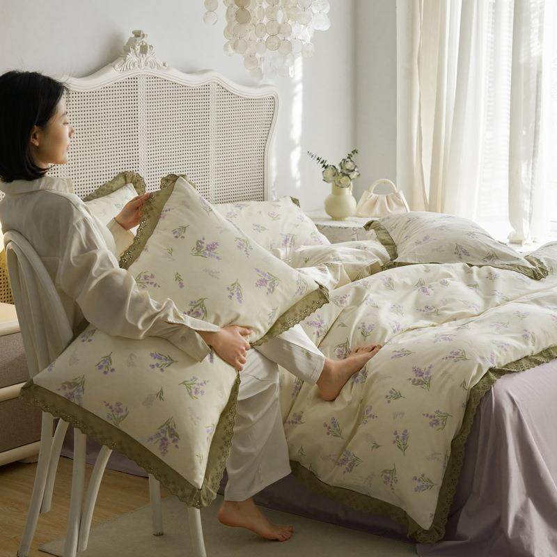 A类法式复古纯棉床上四件套全棉碎花公主风床品被套床单人三件套4