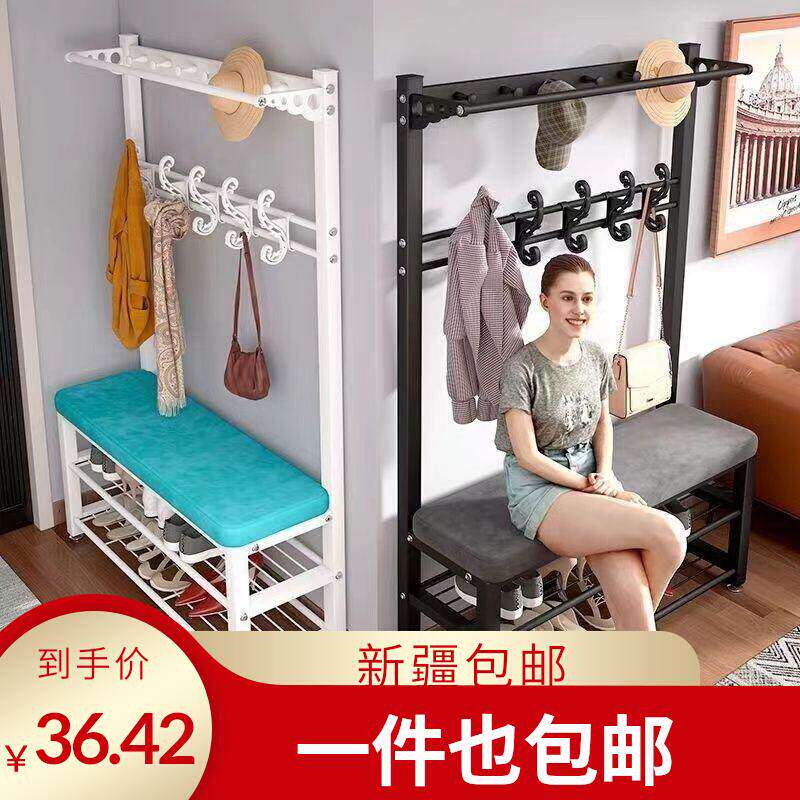 新疆包邮换鞋凳挂衣架一体鞋柜家用进门口衣帽架小型玄关可坐软包