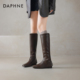 达芙妮棕色长筒靴女2026新款 秋冬加绒美拉德内增高裤 管骑士高筒靴