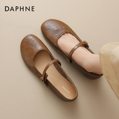 女2026新款 小皮鞋 秋季 达芙妮玛丽珍鞋 浅口单鞋 软底棕色法式 平底鞋