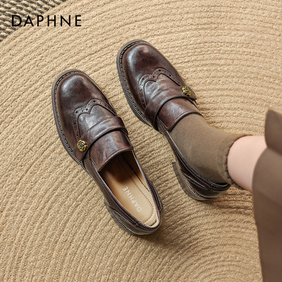 达芙妮厚底乐福鞋女棕色布洛克