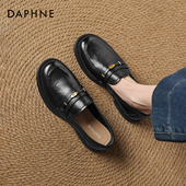 女2026新款 秋季 软底英伦风小皮鞋 达芙妮黑色乐福鞋 女通勤平底单鞋