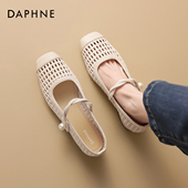 粗跟女鞋 达芙妮编织凉鞋 镂空单鞋 平底渔网玛丽珍鞋 女2026新款 夏季