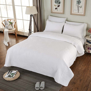 新品 包 素色白色绗缝被可盖可垫w床上用品三件套床单床盖床笠新款