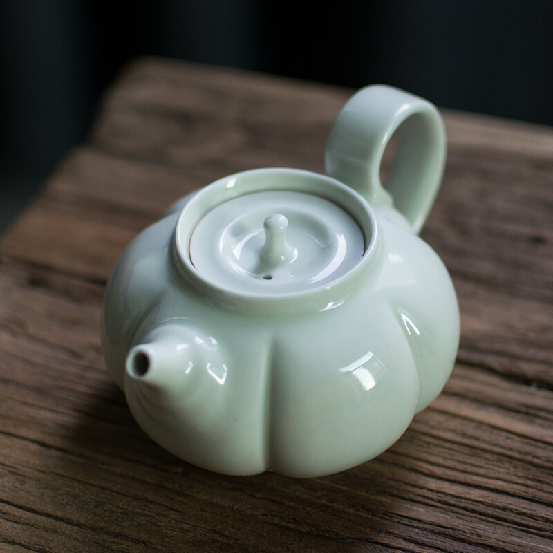 草木灰南瓜壶秘色釉茶壶日式细陶功夫茶具仿古过滤陶瓷单壶泡茶壶
