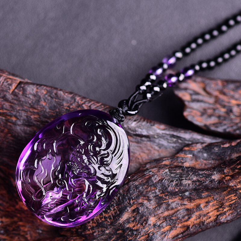 天然紫水晶男女霸王貔身貅吊晶坠原男女项链石41995029紫随挂件