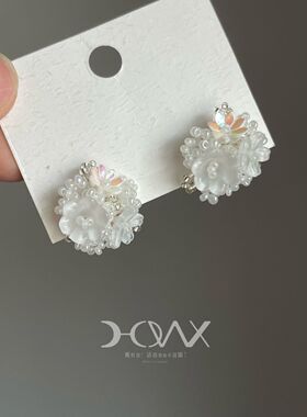 好诶/Springtime系列 · 白色小花手工编织小众设计耳钉