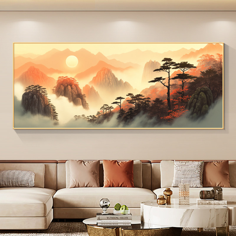 旭日东升客厅装饰画办公室沙发背景山水风景挂画靠山图壁画