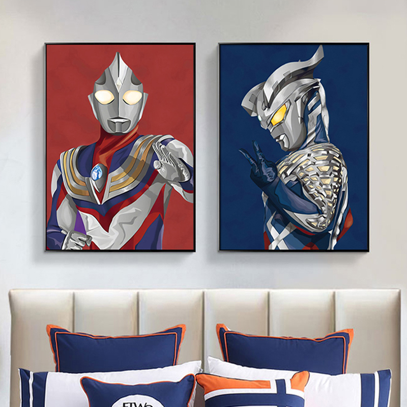 男孩卧室装饰画奥特曼挂画卡通儿童房迪迦赛罗壁画简约书房床头画