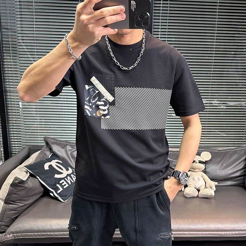 潮牌高端男士潮流印花夏季短袖t恤韩版青少年时尚圆领半袖上衣潮