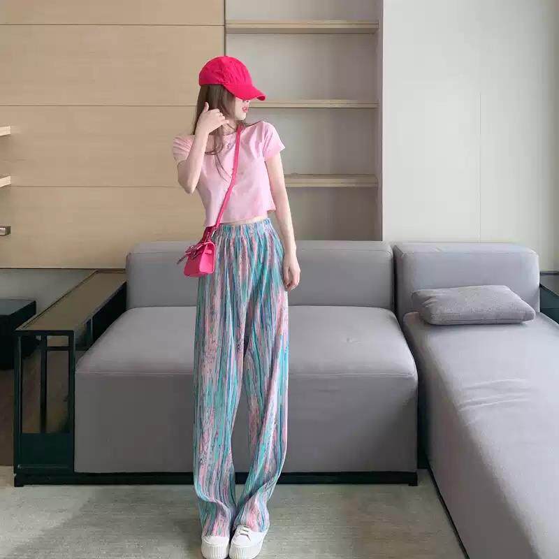 欧洲站2024夏季三亚度假运动风时尚洋气休闲裤子阔腿裤两件套装女