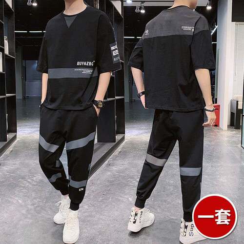 男士短袖t恤套装夏季2020新款潮流搭配运动休闲帅气一套衣服男dx